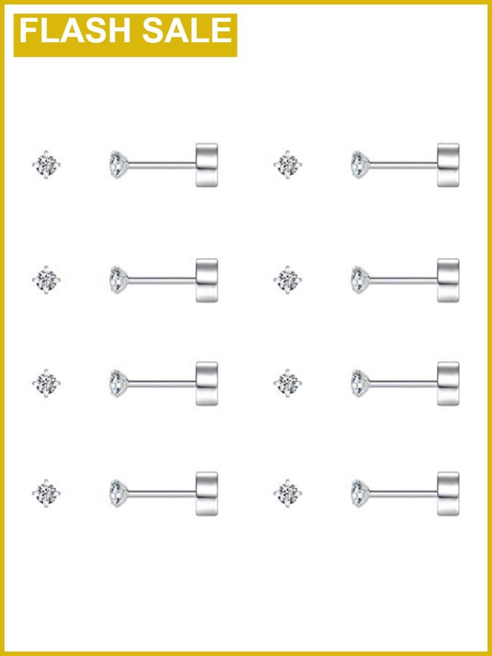 8 Pairs Tiny Flat Back Earrings 14K Gold Plated Surgical Stainless Steel Stud